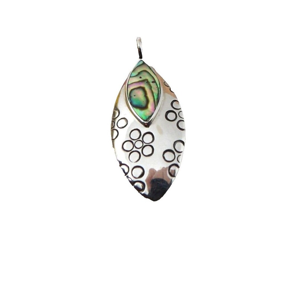 Silver Tone Abalone Shell Floral Boho Pendant Unmarked Boutique Jewelry Flower